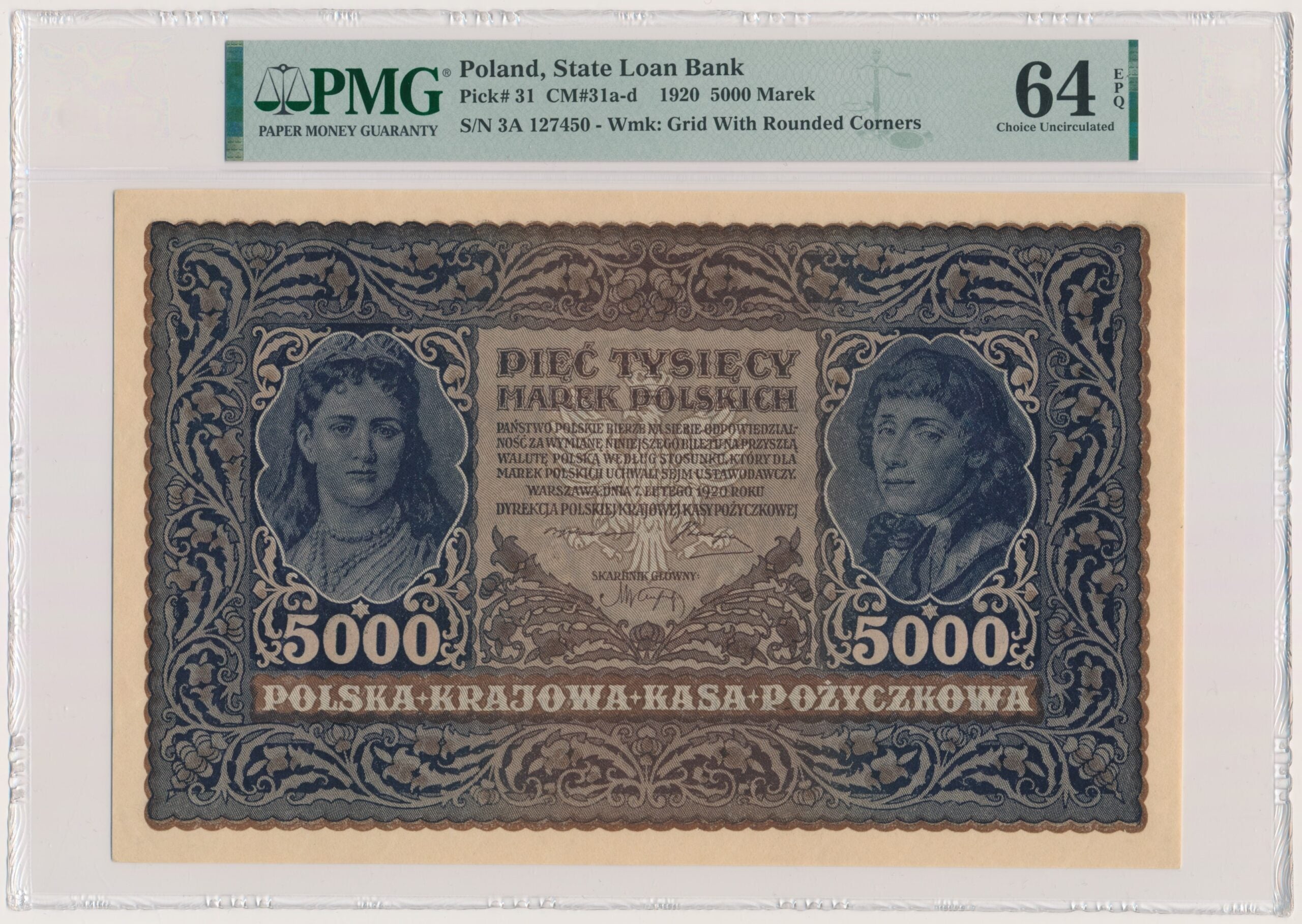 5.000 marek 1920 – III Serja A – PMG 64 EPQ
